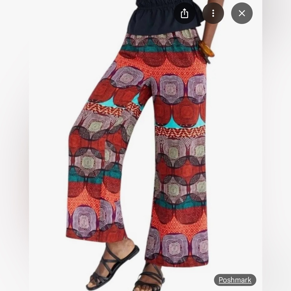 Maeve NWT size large tribal wide straight leg stretchy pants with pockets